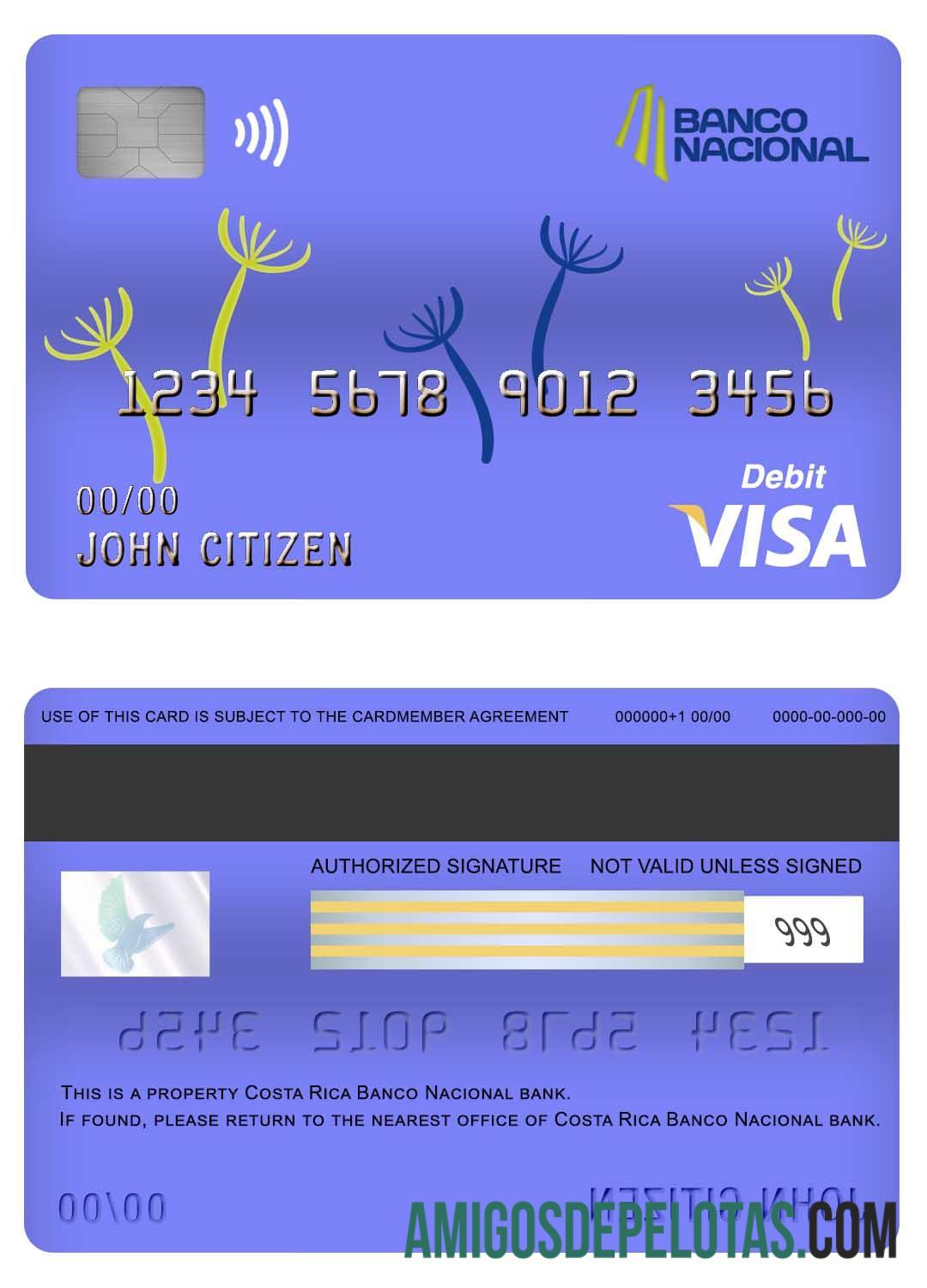Costa Rica Banco Nacional Bank Visa Debit Card modelo